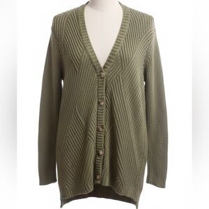 Cabi 3536 Aerial‎ Longline Cardigan Olive Green Button Front Ribbed Knit Size XS